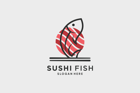 Sushi logo design vector illustration for restaurant with chopsticks and creative idea