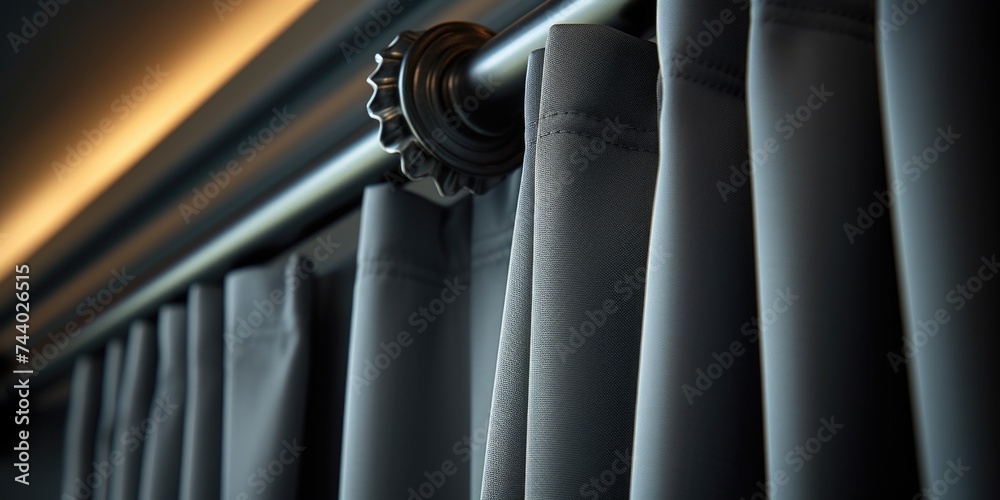 Poster close-up view of a curtain on a window. ideal for interior design concepts