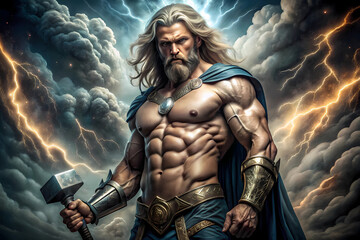 Thor, figure from Norse mythology, man, strength, god, hammer, god of thunder, protector - obrazy, fototapety, plakaty