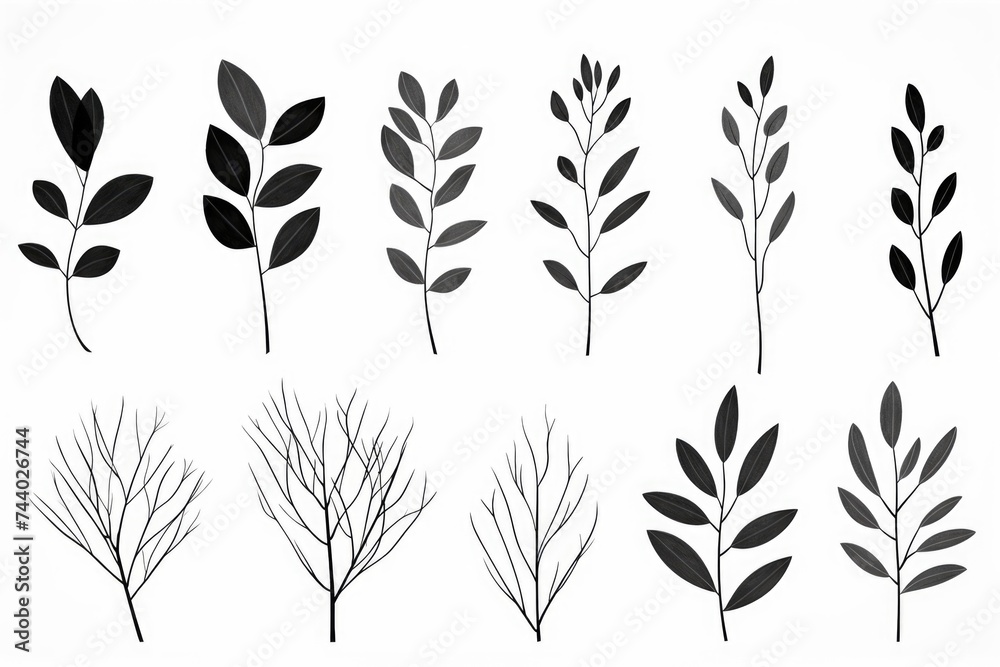 Aufkleber Various types of leaves displayed on a plain white backdrop. Ideal for botanical presentations