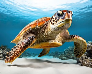 Sea Turtle , blank templated, rule of thirds, space for text, isolated white background