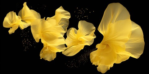 Bright yellow flowers contrasting against a dark black background, perfect for adding a pop of color to any design project