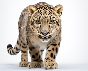 Snow Leopard , blank templated, rule of thirds, space for text, isolated white background