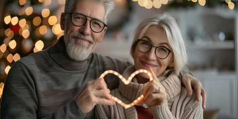 Happy senior couple in winter stock photo