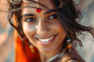 Portrait of beautiful young Indian woman are smiling.