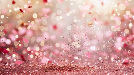 gold and pink background dot confetti Sparkling bokeh lights Blurry white highlights Festive atmosphere Cheerful design shiny elements