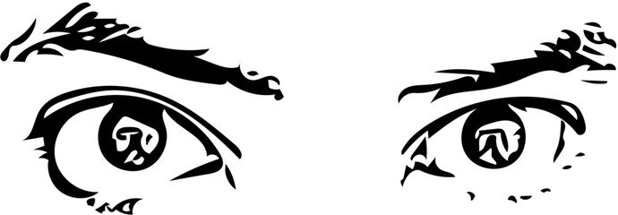 Vector illustration of a man eyes showing fear and danger in black and white