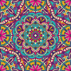 Seamless floral pattern with mandala vector illustration