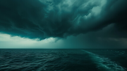 Impending Storm Over Ocean, Dramatic Thunderclouds Gathering, Menacing Weather at Sea, High-Resolution Photography, Nature's Fury Displayed, Maritime Storm Warning