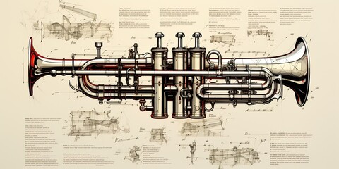 Tone Correcting Means for Brass Wind Instruments: Vintage Trumpet Patent - obrazy, fototapety, plakaty