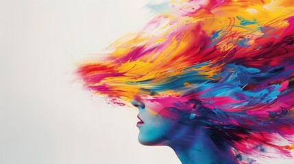 Human head and colorful smokes from head background. World mental health day concept - Powered by Adobe