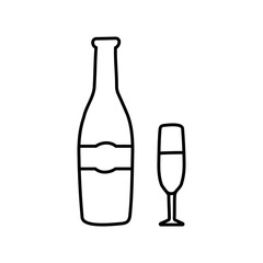 Bottle of wine and glass in doodle style