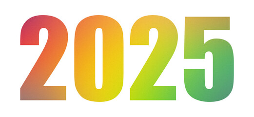 Poster with gradient grainy colorful modern typography 2025. PNG with transparent background