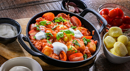 Creamy tomato gnocchi with burrata, basil and garlic