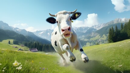 Fototapeta na wymiar Happy cow in the pasture
