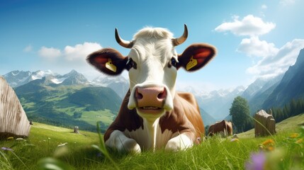 Happy cow in the pasture