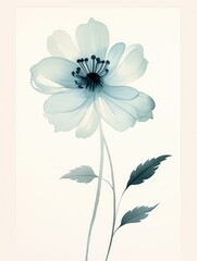 A white flower with a black center stands out against a pristine white background, showcasing its elegant beauty and simplicity.