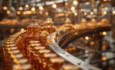 Fototapeta na wymiar Glass bottles on the conveyor belt