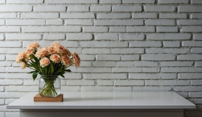 minimal background brick wall and flower vase for graphic resource. with copy space