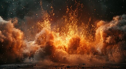 Fototapeta premium A mesmerizing burst of fiery sparks and thick smoke fills the night sky, bringing nature to life with the explosive beauty of a grand fireworks display