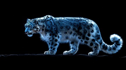 Snow leopard in front of black background