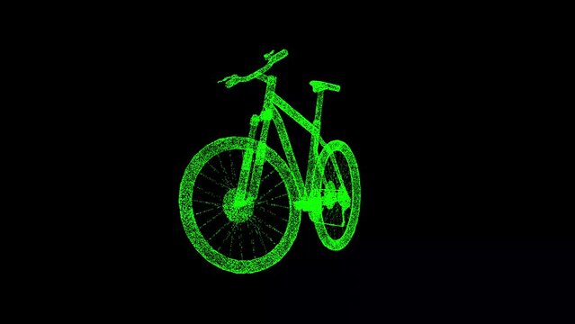 3D Bicycle rotates on black background. Sports concept. Sport Bike. Business advertising backdrop. For title, text, presentation. 3d animation 60 FPS