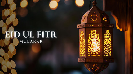 Happy Eid ul fitr background Ornamental Arabic lantern glowing - Eid Mubarak