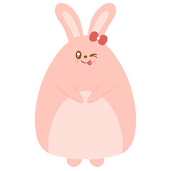 Pink Rabbit Character, Pink Bunny Character doodle for kid, hand drawn 