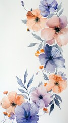 Bright summer flowers arrange in border on white background. AI generated illustration