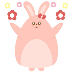 Pink Rabbit Character, Pink Bunny Character doodle for kid, hand drawn 