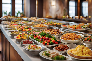 the delicious food of a restaurant buffet line