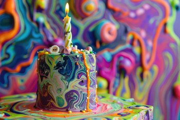 Fototapeta na wymiar Psychedelic representation of a child's birthday cake