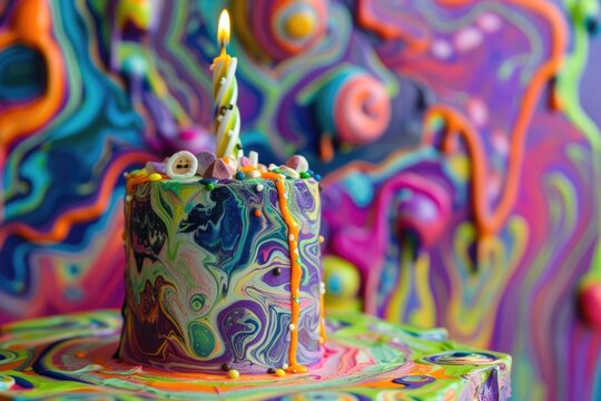 Psychedelic representation of a child's birthday cake