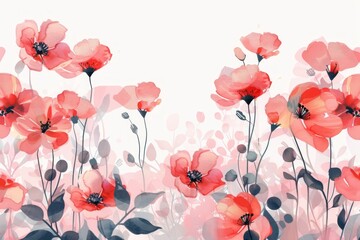 The flowers, in a soft and transparent visual style, float against a white background, emphasizing their ethereal presence. The petals are translucent, with varying shades of light pink.