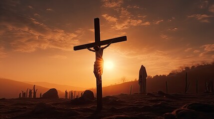 silhouette of Jesus on the cross, ultrarealistic, cinematic generative ai