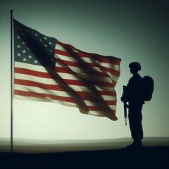 Photo of american soldier paying tribute to American flag on memorial day ai generative