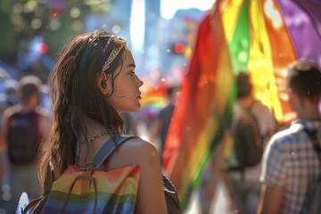 LGBTQ Pride liberating self esteem. Rainbow granite colorful domgender diversity Flag. Gradient motley colored periwinkle LGBT rights parade festival arc diverse gender illustration