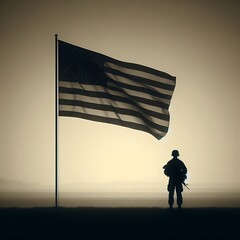 Photo of american soldier paying tribute to American flag on memorial day ai generative