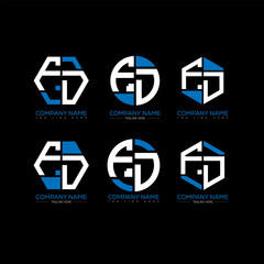 FD letter logo set design.FD monogram polygonal and circle shape vector. FD unique design.
