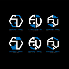 FV letter logo set design.FV monogram polygonal and circle shape vector. FV unique design.
