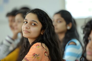Group of young Indian students sitting attentively in a classroom setting. Concept Education, Classroom, Indian, Students, Study