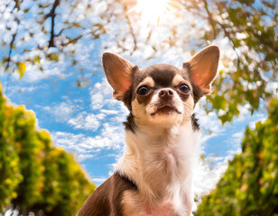 A Chihuahua basking in the sunlight amidst nature’s embrace