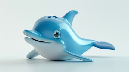 Cute and friendly blue dolphin. 3D rendering of a cartoon character.