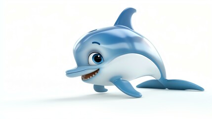 Cute and friendly cartoon dolphin character. 3D rendering.