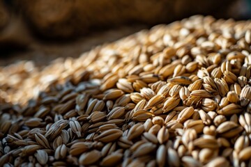 Montón de granos de trigo cosechados