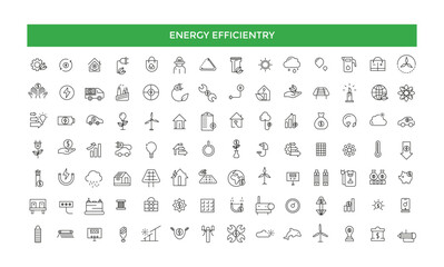 Energy Efficientry Vector Icon Set In Outline Style. Green Energy, Renewable Energy and Other Icons