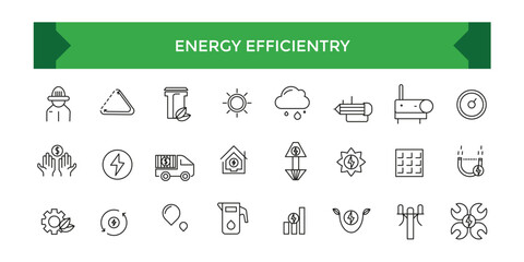 Energy Efficientry Vector Icon Set In Outline Style. Green Energy, Renewable Energy and Other Icons