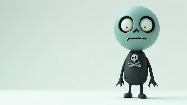 3D illustration of a cute and funny zombie. The zombie is standing with a blank expression on its face.