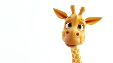 3D rendering of a cute cartoon giraffe looking at the camera with a curious expression. Isolated on a white background.