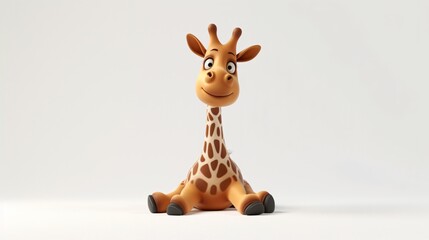 Cute cartoon giraffe sitting down isolated on white background. 3D rendering.